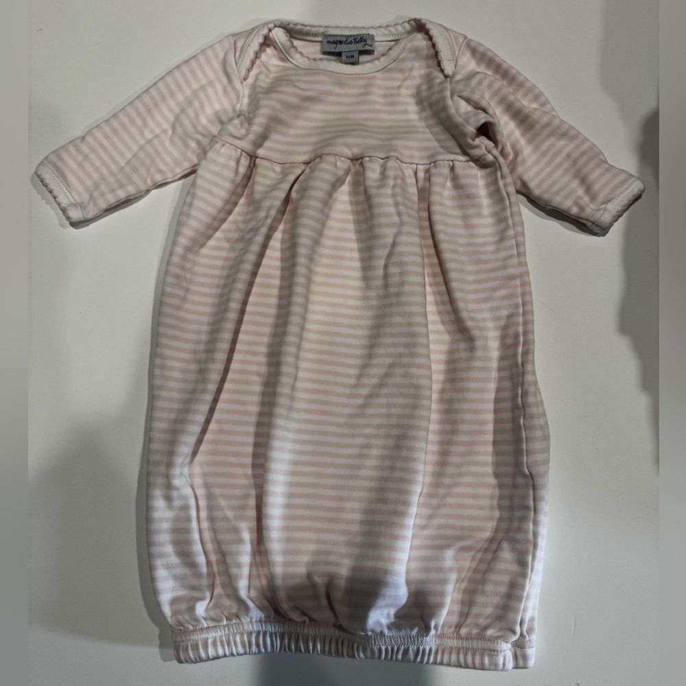 Magnolia Baby pink and white stripe NB gown